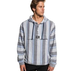 Quiksilver | EUC Neo Blue Striped Retro Y2K Hoodie‎ Quarter Snap Size L